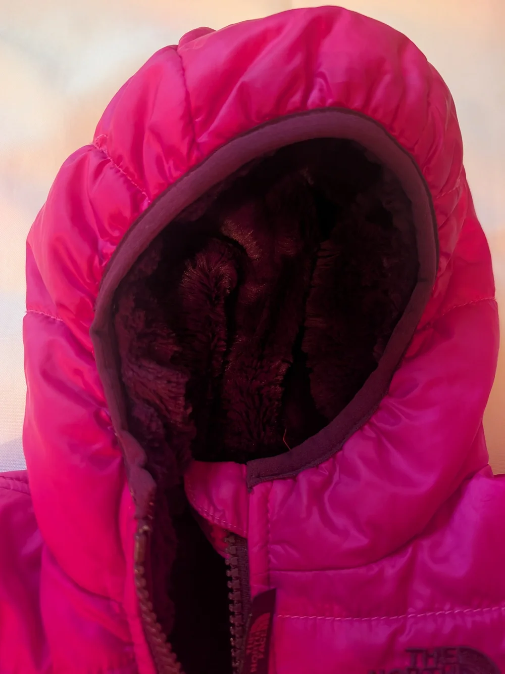 The North Face Kids' Pink Hooded Puffer Jacket Reversible 3-6 mos